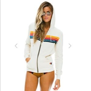 Aviator Nation 5 STRIPE HOODIE - VINTAGE WHITE XS